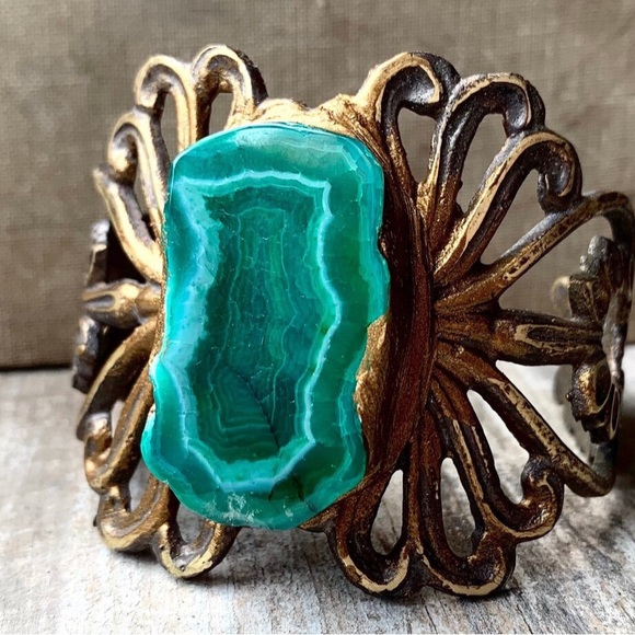 Artisan cuff with malachite stone by Danielle Rose Bean